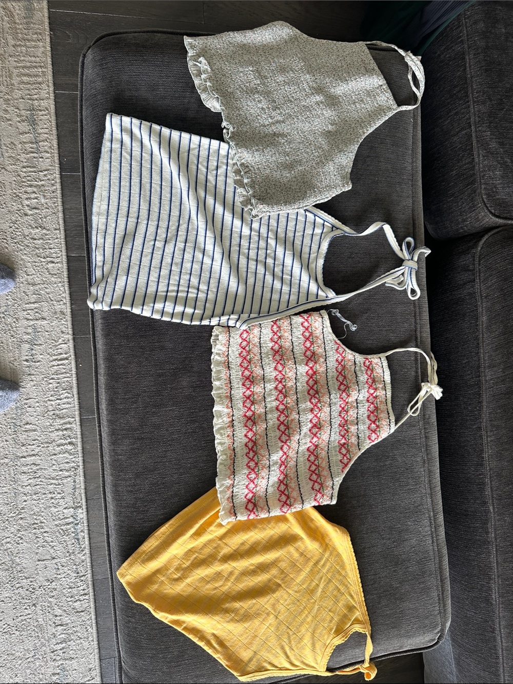 AMERICAN EAGLE Set of 4 Summer Halter Tops- Yellow, Cream, Stripe, Red Pattern